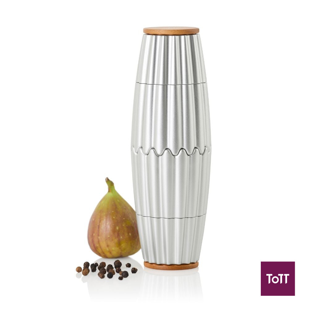 AdHoc Magtwo Ceracut Magnetic Pepper and Salt Double Mill Ø6.6xH19.5cm, Silver