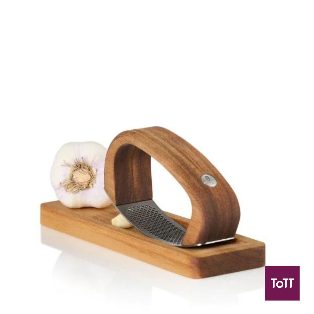 AdHoc Roccaalio Wooden Garlic Press With Stainless Blade Chopping Board L14xW4xH7.5cm
