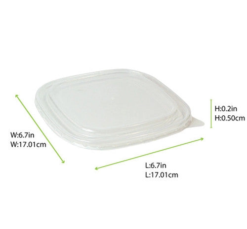 Square PET Lid for the 210PCAR range 25-46oz L:6.7in W:6.7in H:0.2in - 50 pcs