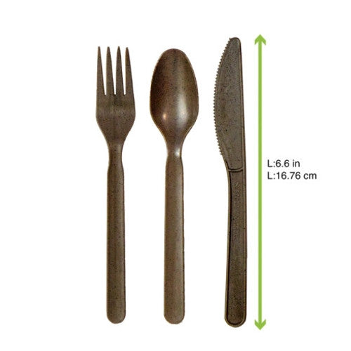 Compostable Coffee Ground 3/1 Cutlery Kit With Kraft Bag (Knife, Fork, Spoon) L:7in - 500 pcs