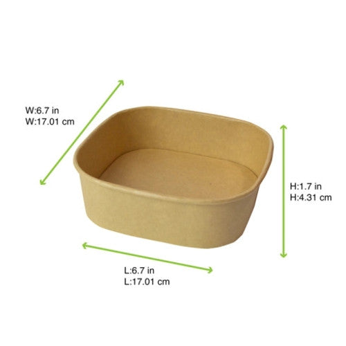 Square Kraft Meal Box 24oz L:6.7in W:6.7in H:1.7in - 50 pcs