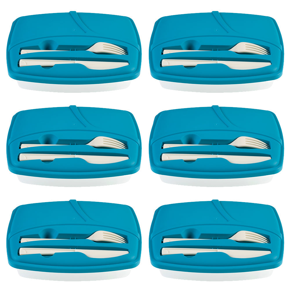 Blue Lunch Box with Plastic Cutlery Included - Set of 6