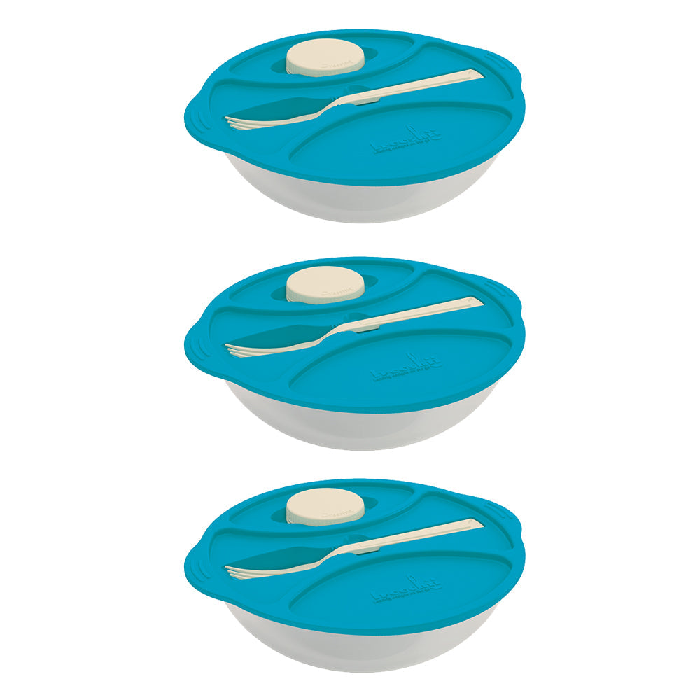 Blue Salad Box with Fork & Sauce - Set of 3