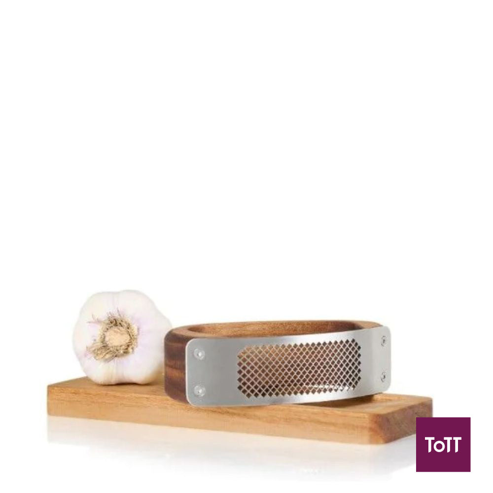 AdHoc Roccaalio Wooden Garlic Press With Stainless Blade Chopping Board L14xW4xH7.5cm