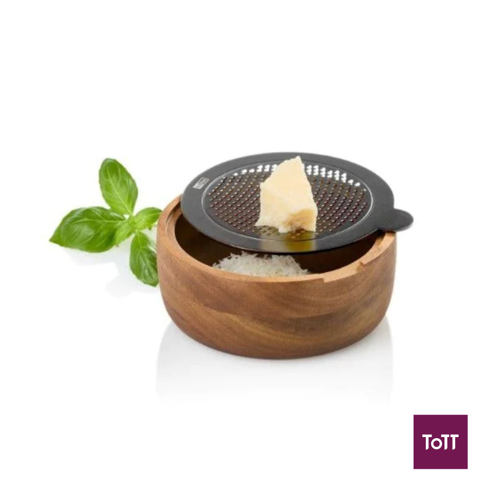 AdHoc Cutnserve Wooden Round Table Fine Grater Ø12.5xH5cm, Natural and Black,