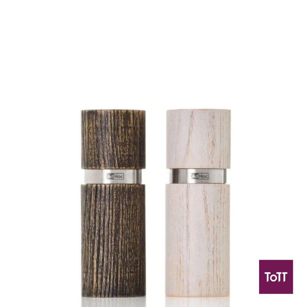 AdHoc Ceracut Ash Wood Pepper and Salt Mill Set Ø4.5xH13cm, Brown and White