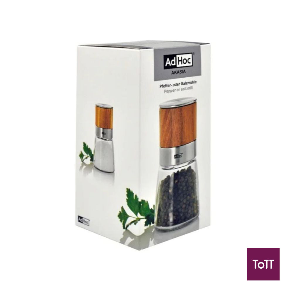 AdHoc Akasia Ceracut Glass Pepper Or Salt Mill Ø6.5xH13.5cm, Acacia Wood