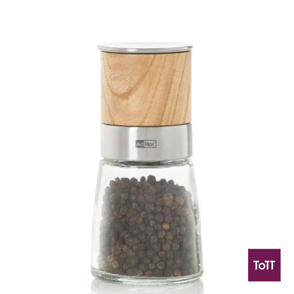 AdHoc Akasia Ceracut Glass Pepper Or Salt Mill Ø6.5xH13.5cm, Ash Wood Light