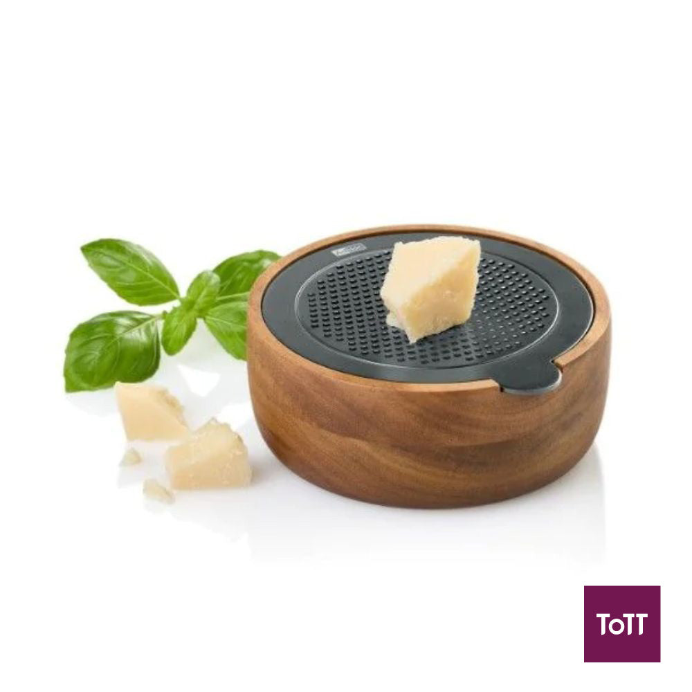 AdHoc Cutnserve Wooden Round Table Fine Grater Ø12.5xH5cm, Natural and Black,