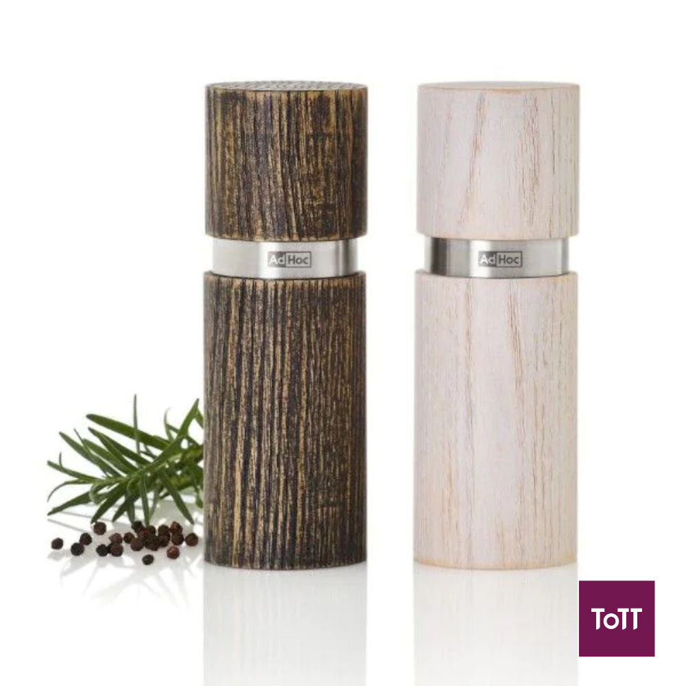 AdHoc Ceracut Ash Wood Pepper and Salt Mill Set Ø4.5xH13cm, Brown and White