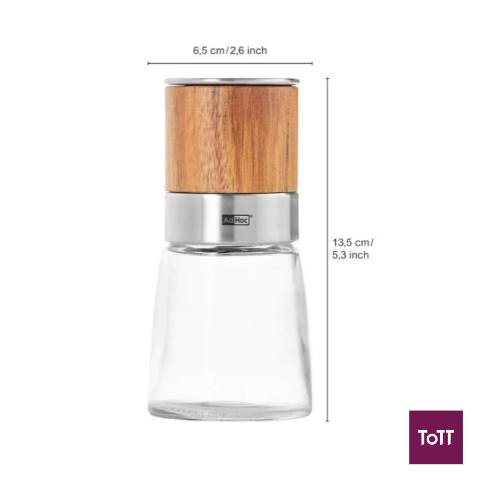 AdHoc Akasia Ceracut Glass Pepper Or Salt Mill Ø6.5xH13.5cm, Acacia Wood