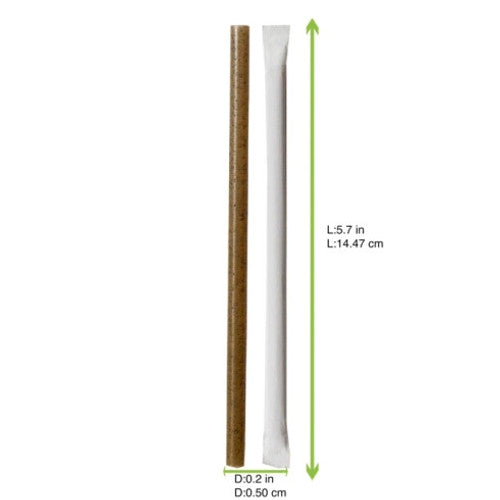 Compostable Wrapped Coffee Ground Cocktail Straw D:0.2in L:5.7in - 500 pcs