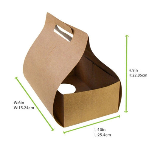 Kraft Paper To Go Lunch  2 Cups Carrier for 8oz/ 10oz / 12oz / 16oz / 20oz L:10in W:6in H:9in - 50 pcs
