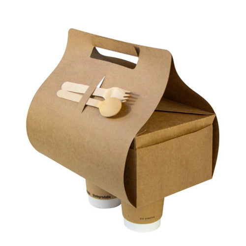 Kraft Paper To Go Lunch  2 Cups Carrier for 8oz/ 10oz / 12oz / 16oz / 20oz L:10in W:6in H:9in - 50 pcs