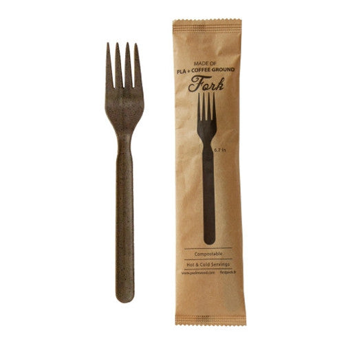 Compostable Wrapped Coffee Ground Fork L:6.7in - 100 pcs