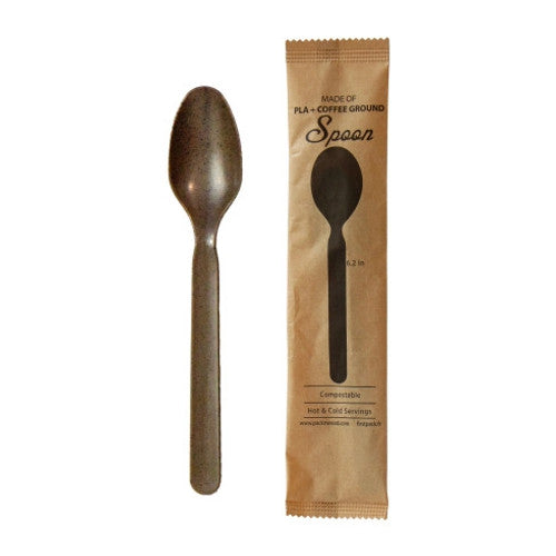 Compostable Wrapped Coffee Ground Spoon L:6.2in - 100 pcs