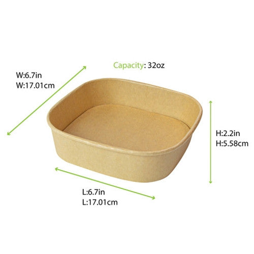 Square Kraft Meal Box 32oz L:6.7in W:6.7in H:2.2in - 50 pcs