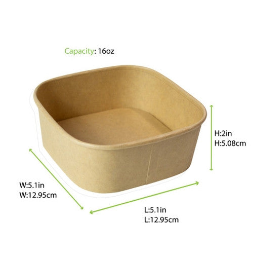 Square Kraft Meal Box 16oz L:5.1in W:5.1in H:2in - 50 pcs