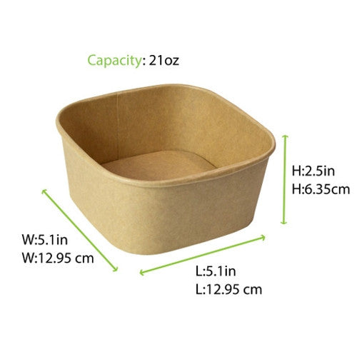 Square Kraft Meal Box 21oz L:5.1in W:5.1in H:2.5in - 50 pcs