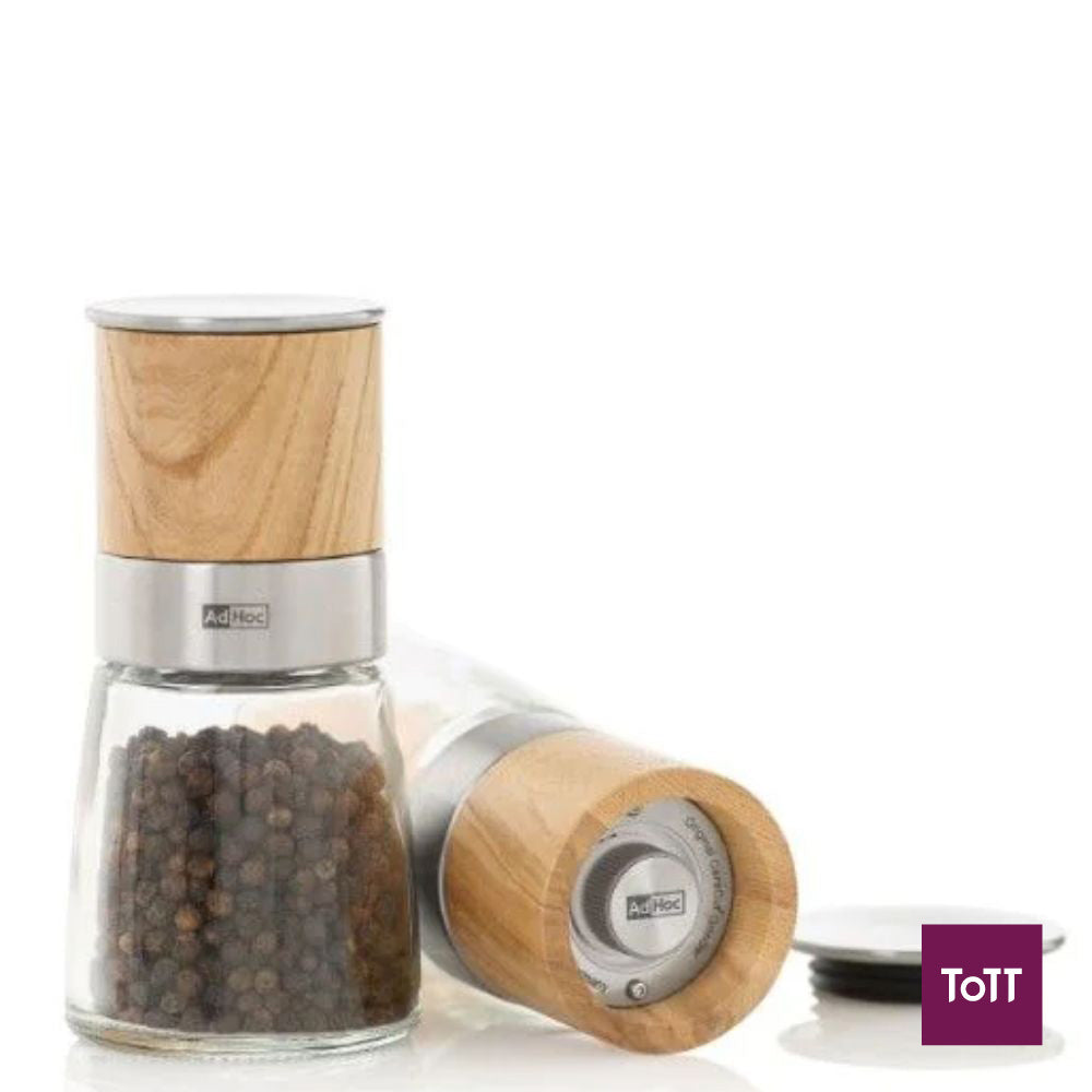 AdHoc Akasia Ceracut Glass Pepper Or Salt Mill Ø6.5xH13.5cm, Ash Wood Light