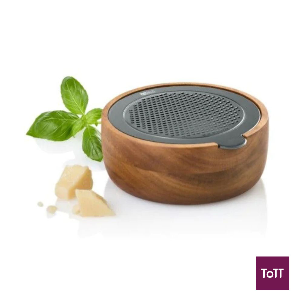 AdHoc Cutnserve Wooden Round Table Fine Grater Ø12.5xH5cm, Natural and Black,