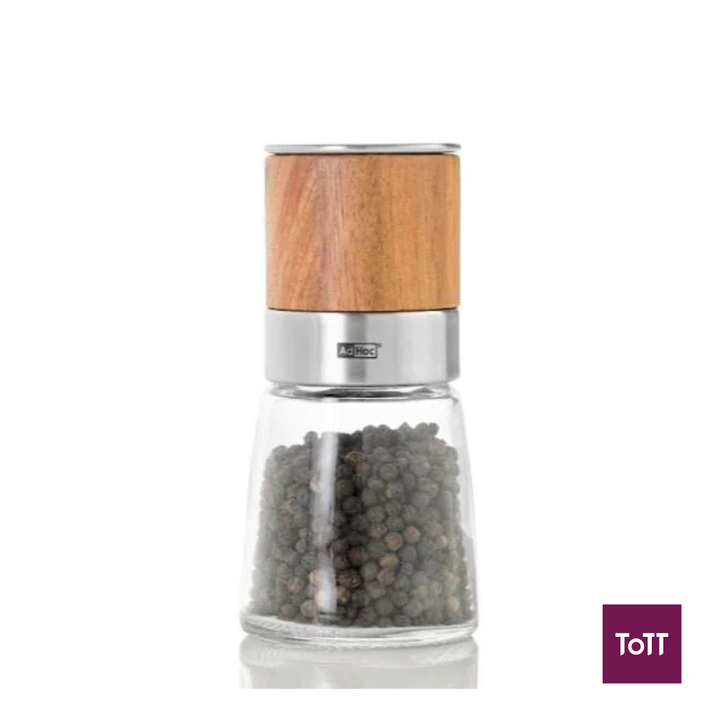 AdHoc Akasia Ceracut Glass Pepper Or Salt Mill Ø6.5xH13.5cm, Acacia Wood