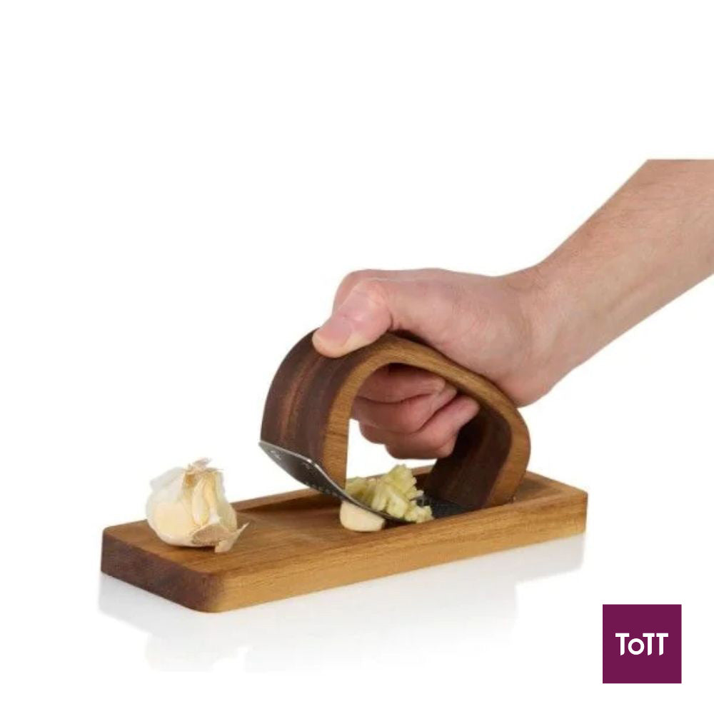 AdHoc Roccaalio Wooden Garlic Press With Stainless Blade Chopping Board L14xW4xH7.5cm