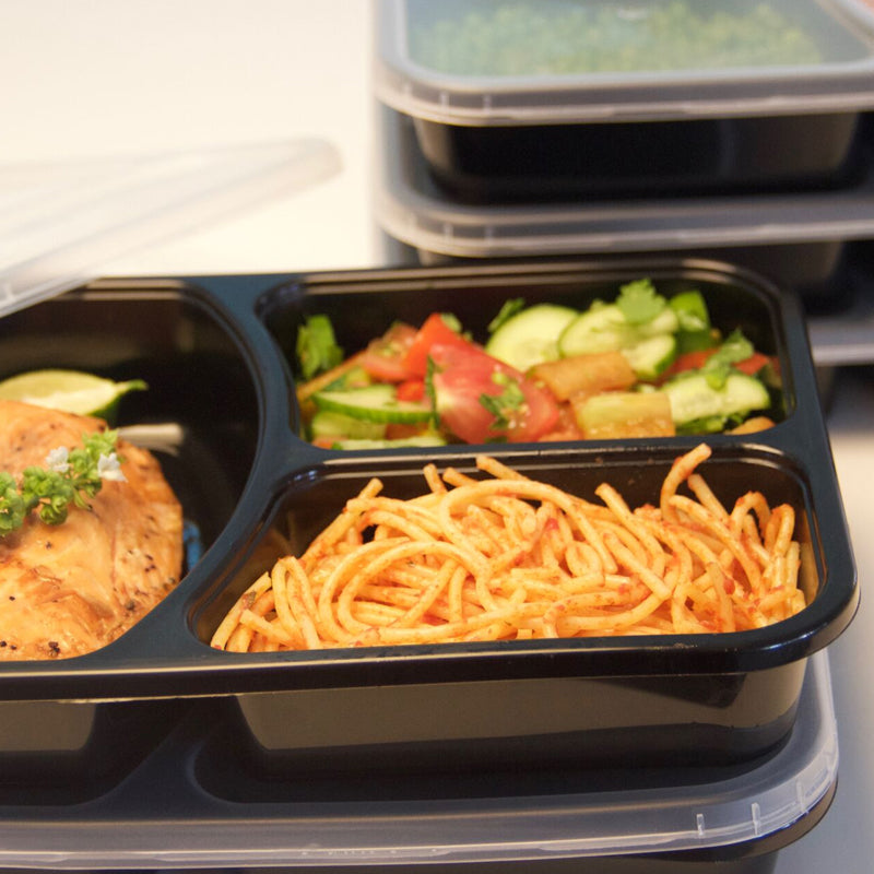 Black Reusable Lunch Boxes - Set of 10