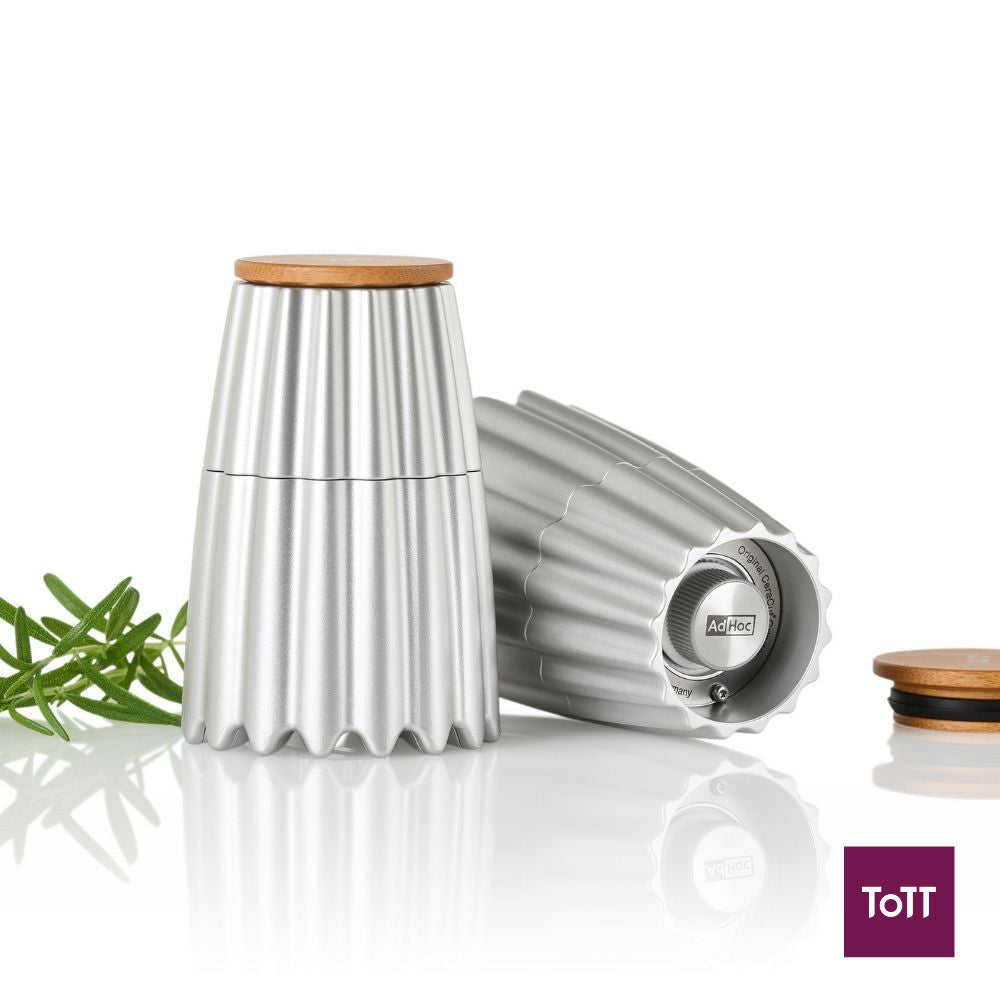 AdHoc Magtwo Ceracut Magnetic Pepper and Salt Double Mill Ø6.6xH19.5cm, Silver