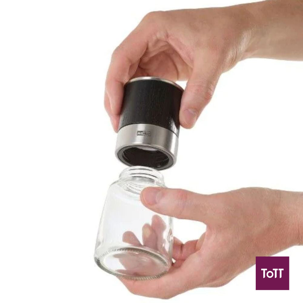 AdHoc Akasia Ceracut Glass Pepper Or Salt Mill Ø6.5xH13.5cm, Ash Wood Dark