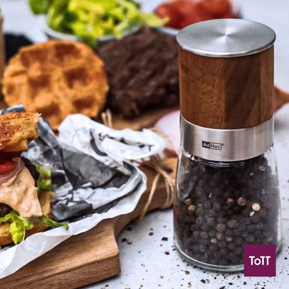 AdHoc Akasia Ceracut Glass Pepper Or Salt Mill Ø6.5xH13.5cm, Acacia Wood