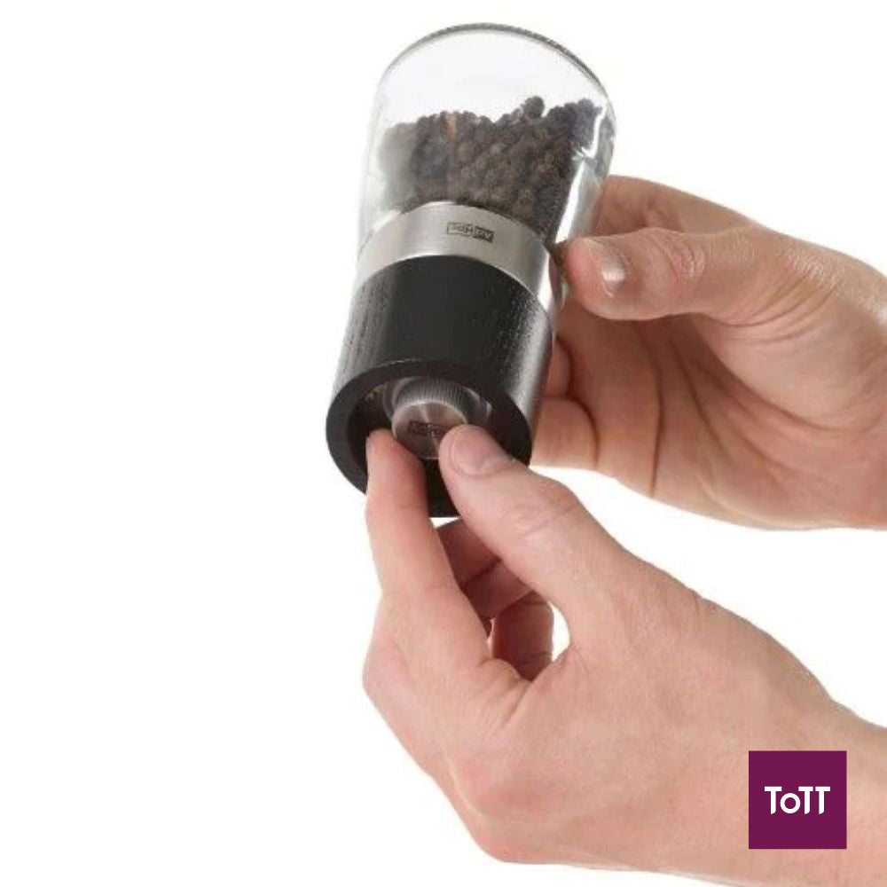 AdHoc Akasia Ceracut Glass Pepper Or Salt Mill Ø6.5xH13.5cm, Ash Wood Dark