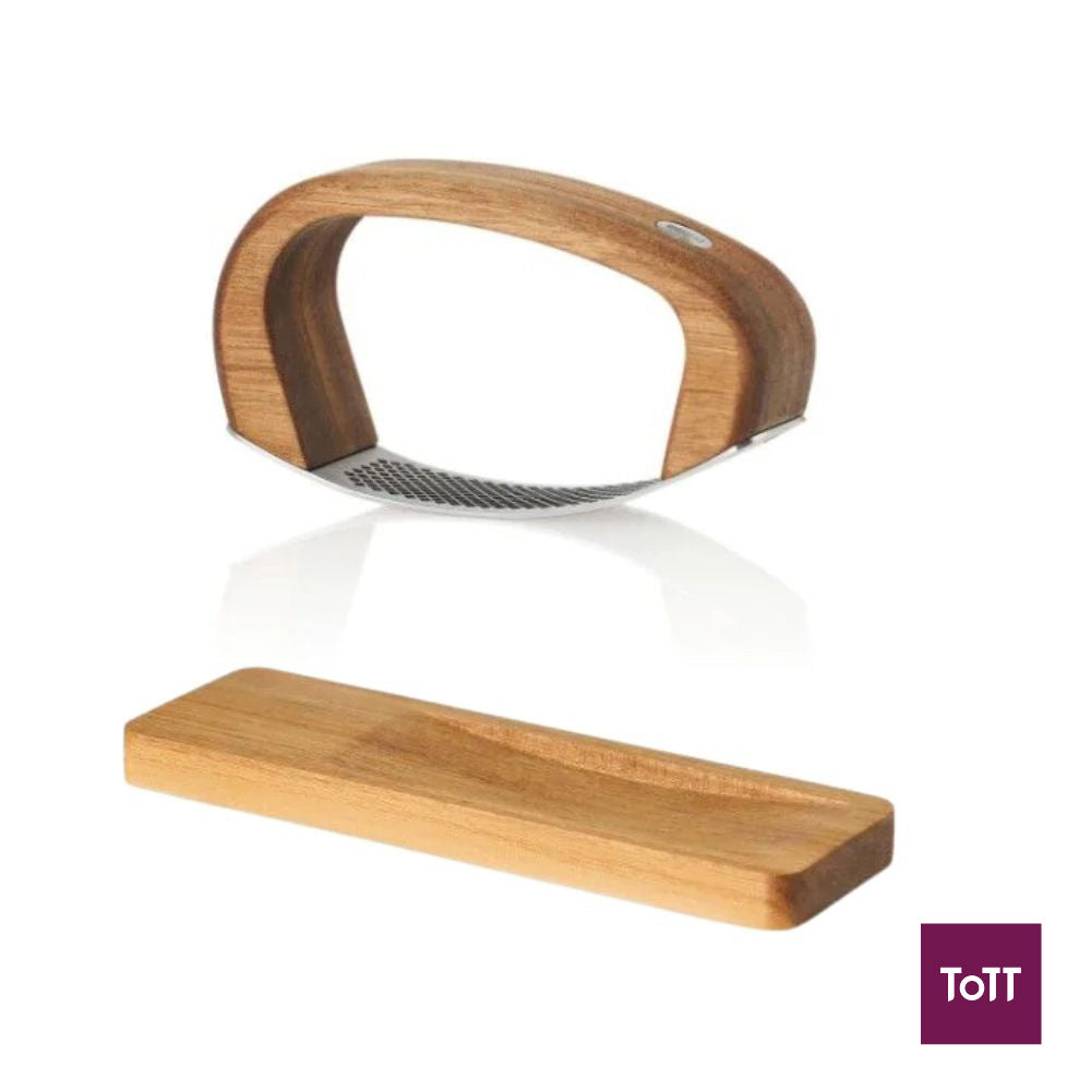 AdHoc Roccaalio Wooden Garlic Press With Stainless Blade Chopping Board L14xW4xH7.5cm