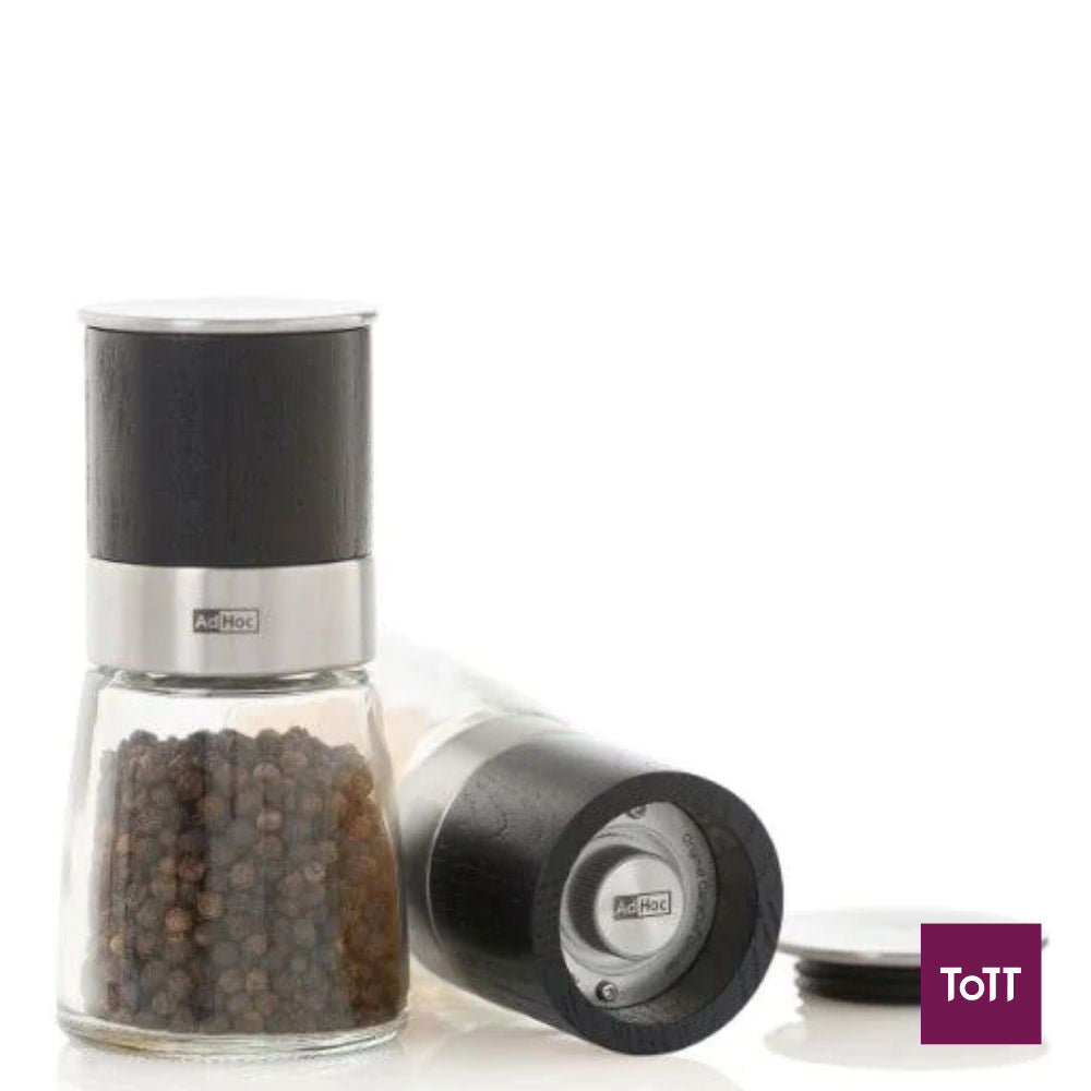 AdHoc Akasia Ceracut Glass Pepper Or Salt Mill Ø6.5xH13.5cm, Ash Wood Dark