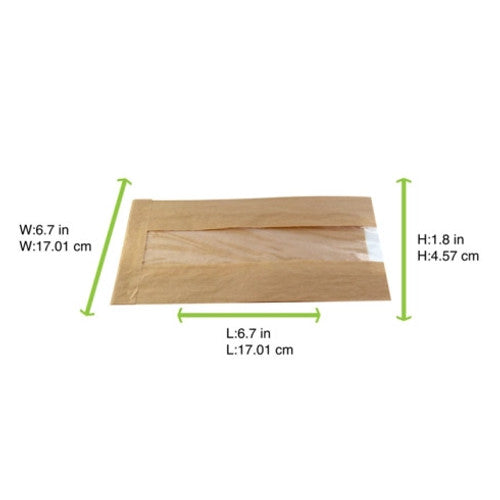 Brown Kraft Bag with Window L:6.7in W:6.7in H:1.8in - 1000 pcs
