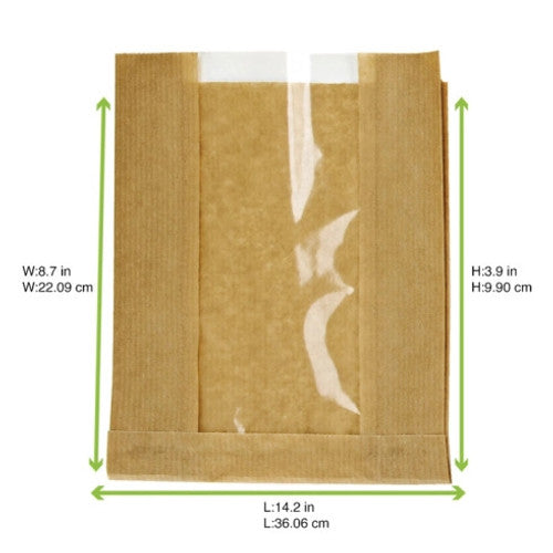 Brown Kraft Bag with Window L:14.2in W:8.7in H:3.9in - 500 pcs