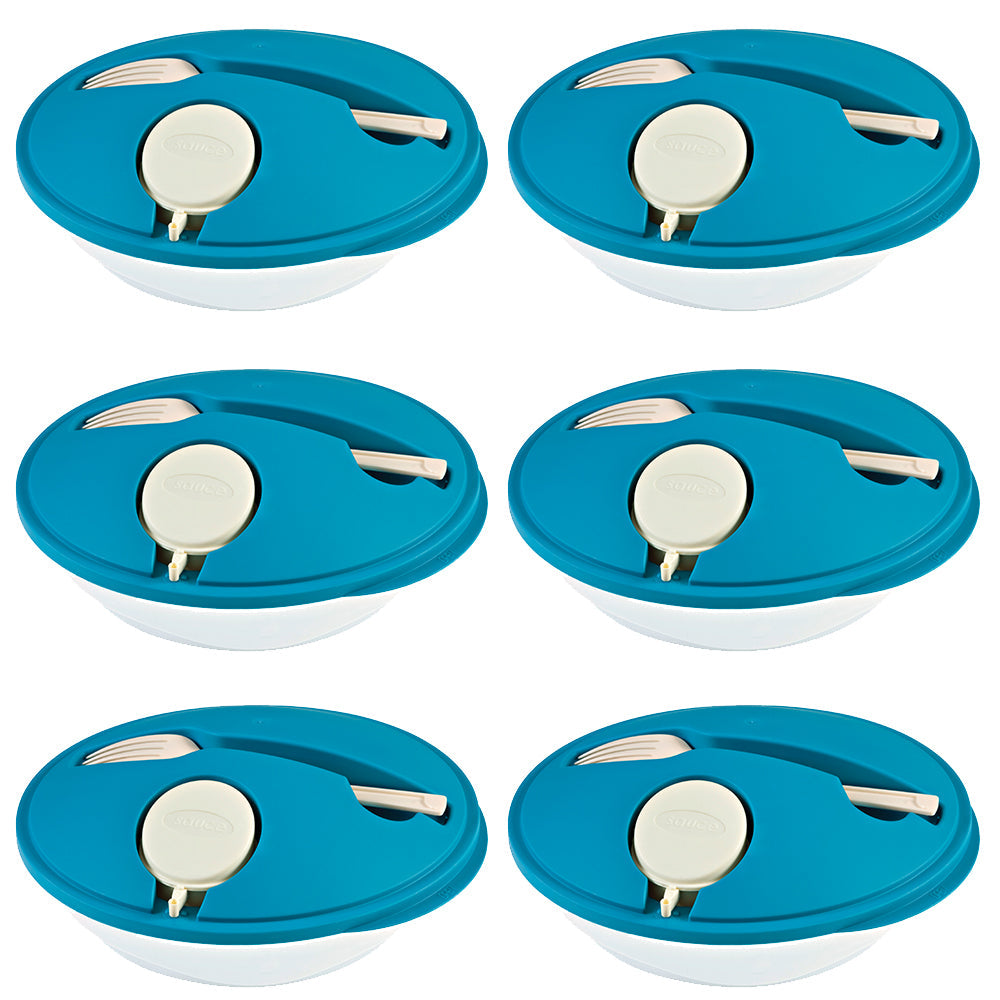 Blue Salad Box with Fork & Sauce - Set of 6